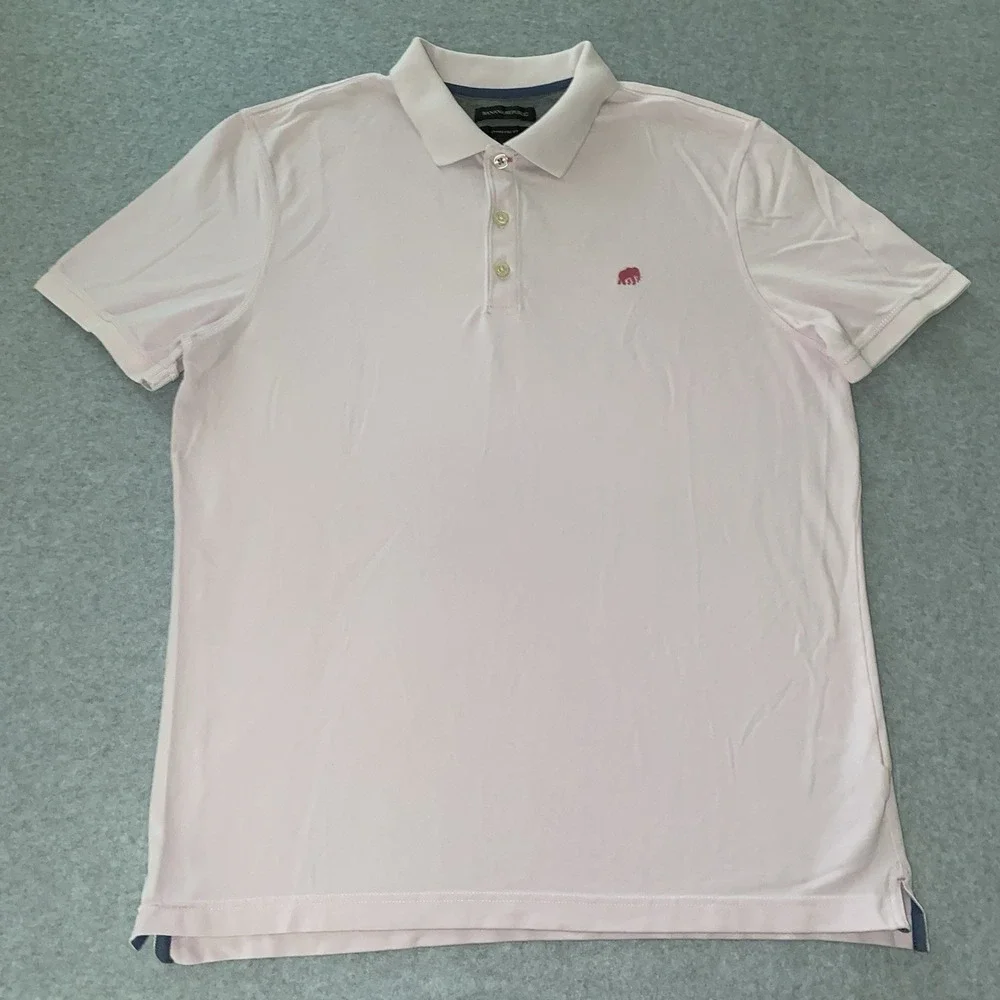 Banana Republic Polo Shirt Mens L Pink‎ Elephant Logo Pique Cotton Blend Preppy
